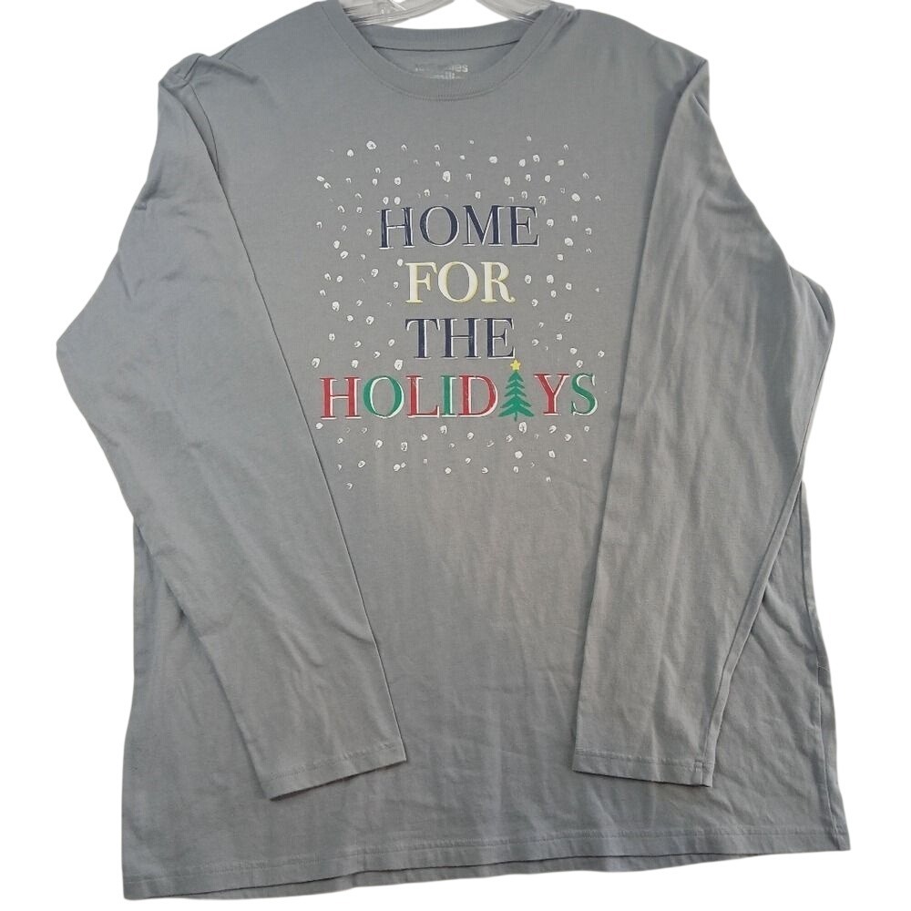 Jammies For Your Families Pajama Top Men XLT Grey Home For The Holidays Graphic - Picture 1 of 4